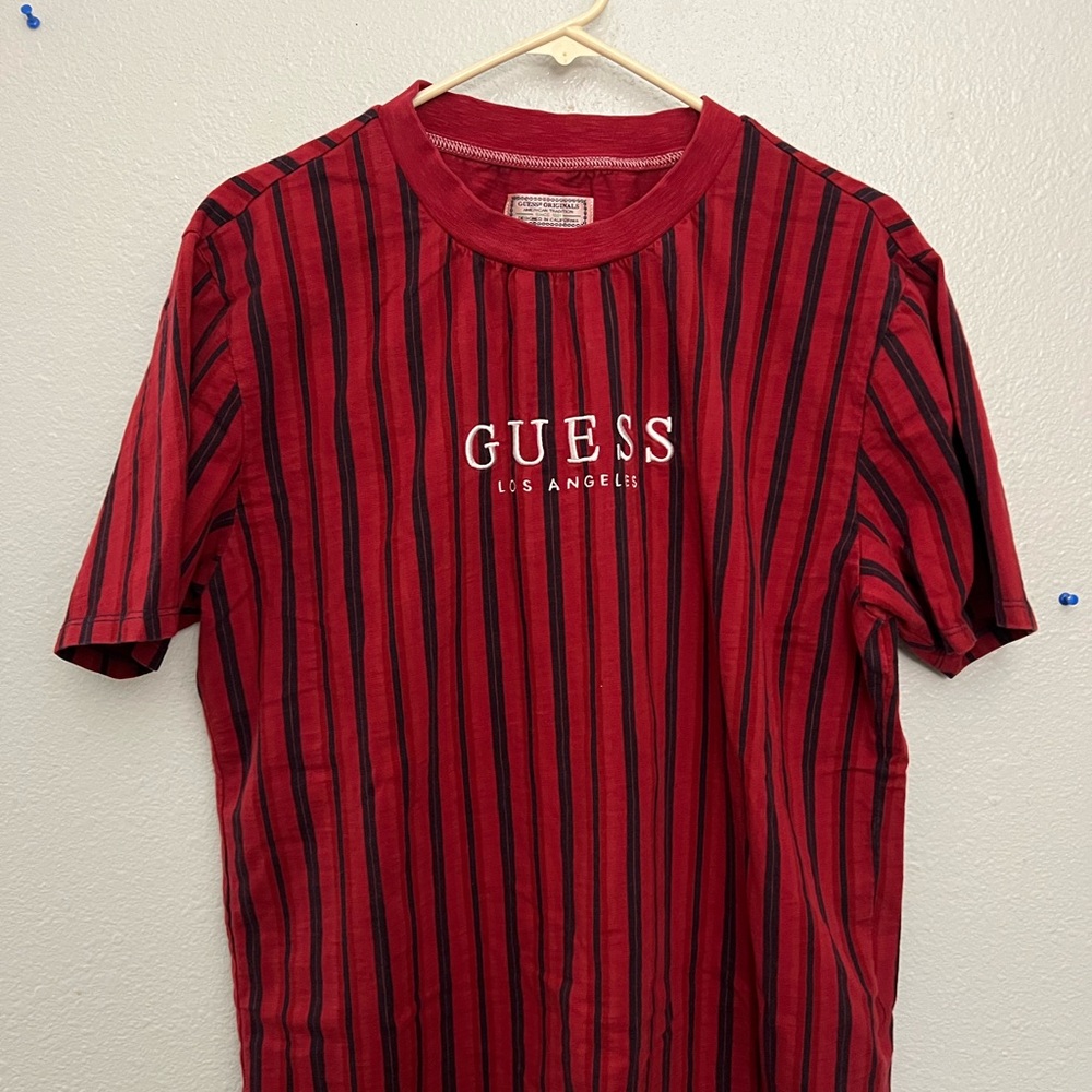 Guess Red and Black Striped Tee